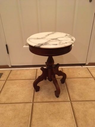 Antique Mahogany Side Table With Italian Marble Top
