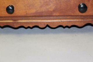 AN EXTREMELY RARE 18TH C PA MINIATURE 3 DRAWER CHEST BRACKET FEET SCROLLED APRON 3