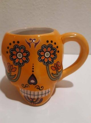 Ceramic Sugar Skull Day Of The Dead Painted Floral Decor Coffee Mug Cup
