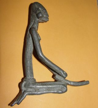 Old African Tribal Dogon Bronze Cast Statue Sculpture Kneeing Lady Baule