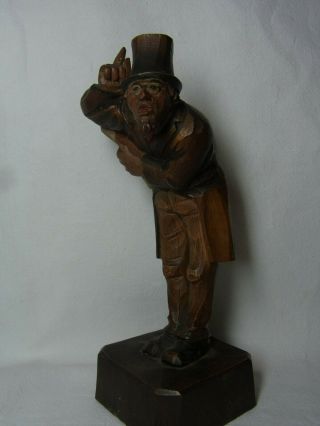 Vintage German Carved Wood Man With Cylinder Hat Country Teacher Cm