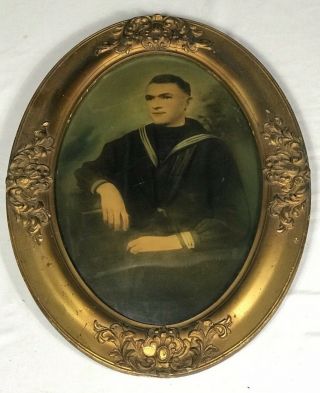 Wwi Us Navy Enlisted Sailors Framed Oval Convex Portrait - Named