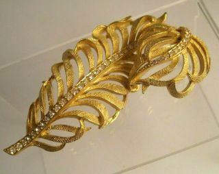Vintage Signed Ciner Rhinestone Feather Plume Pin Brooch
