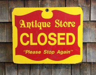 Vintage Antique Store Closed/open Shop Double Sided Folk Art Wooden Sign