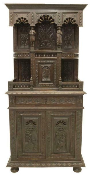 Carved French Breton Carved Oak Buffet Sideboard,  19th Century (1800s)
