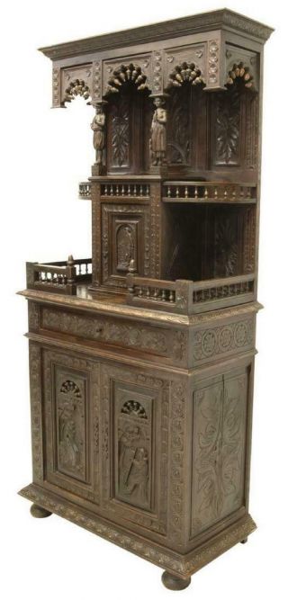 CARVED FRENCH BRETON CARVED OAK BUFFET SIDEBOARD,  19TH century (1800s) 2
