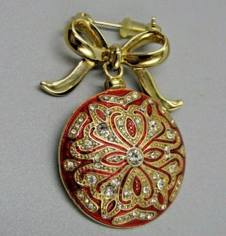 Vintage Jewelry Signed Monet Christmas Ornament Dangle Brooch Pin Rhinestone O