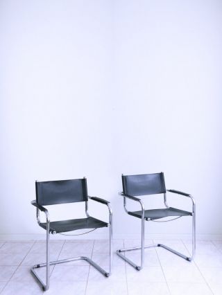 Spaceage Minimalist Mid Century Chrome & Leather Mod Cantilever Mart Stam Chairs