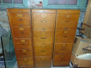 Antique 4 Drawer Wood Library Bureau Makers File Cabinets
