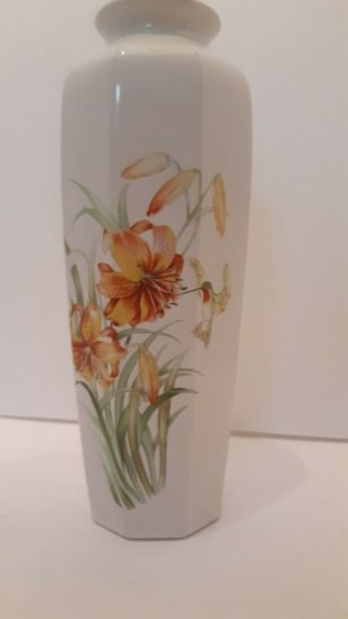 Vintage Porcelain Vase With Flowers And Hummingbird Made In Japan 11 " Tall