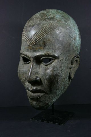 Life Size Ife Bronze African Oni Queen Mask - Nigeria Benin,  Tribal Art