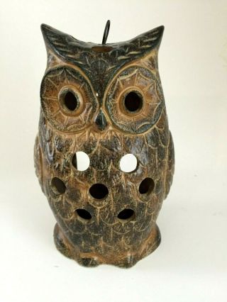 Vintage Pottery Owl Candle Holder Garden Table Hanging Lantern Japan Mid Century
