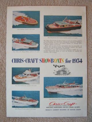 Vintage 1954 Chris - Craft Custom Capitan Conqueror Holiday Boats Print Ad