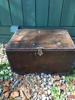 Vintage Wood Box Crate Table Leather Lined Bird’s Eye Double Dip Diamond Match