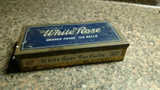Vintage White Rose Peoke Tea Ball Tin Container Box Advertising