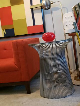 Warren Platner For Knoll Wire Glass Top Round Nickel Side Table