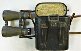 Ww1 German Army,  Carl Zeiss Jena Fernglas 08 Binoculars,  Case,  Instructions On Lid