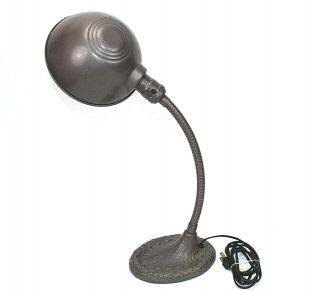 Vintage 1960s Gooseneck Desk Lamp Patterned Cast Iron Base