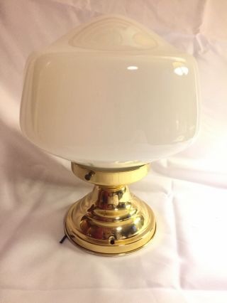 Vintage Schoolhouse Milk Glass Brass Semi - Flush Mount Light Fixture 10.  5 In