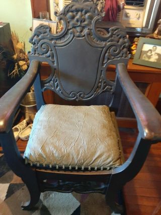 Irish Throne Chair Carved Lions Mahogany Wood Year Unknown