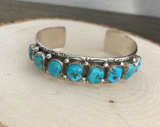 Vintage Marie Thompson Sterling Silver Cuff Bracelet Turquoise Cluster Navajo