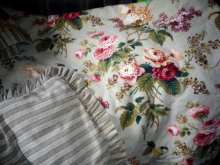 Vtg Waverly Lnt Brianna Sage Green Floral King Comforter Bedspread 2 Shams