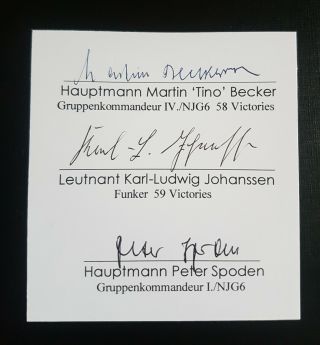 Wwii Luftwaffe Night Fighter Aces Me110 Multi Signed Bookplate Knights Cross