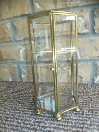 Vintage Small Hexagon Display Case Glass And Brass