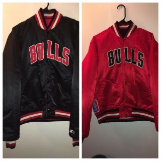 Vtg Chicago Bulls Reversible Starter Satin Jacket Red Black M L Nba Basketball