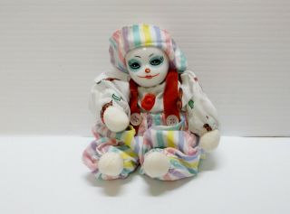 Vintage Clown Doll Porcelain Face 6 1/4 " Stripe Outfit - No Hair