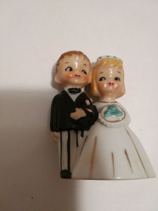 Vintage Lefton Bride Groom Bell Wedding Cake Topper Figures Figurines