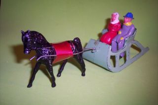 Vintage 1950s Barclay Lead Christmas Figure Set Man Woman Sleigh And Horse