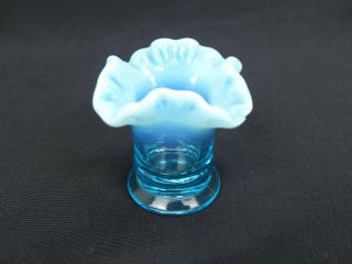Vintage Fenton Mini Miniature Blue Opalescent 1 7/8 Inch Vase Ca 1940 
