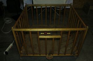 Vintage Antique Wood Playpen Abbott Step Fold Crib Baby Bed Nursery Child Play