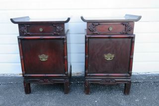 Chinese Chippendale Mahogany Nightstands Side End Tables 9893