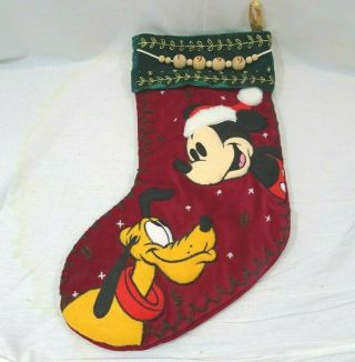 Disney Mickey Goofy Velvet Applique Stocking Christmas 1999 Vintage Hard To Find