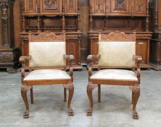 Large Antique German Carved Arm Chairs