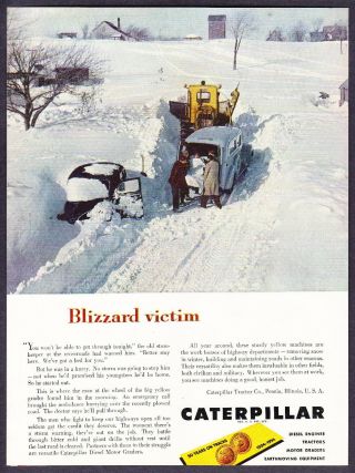 1954 Cat Caterpillar Diesel Motor Grader In Snow On Farm Photo Vintage Print Ad