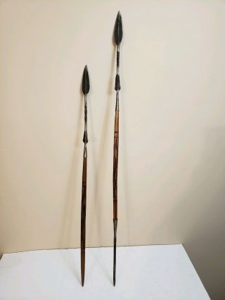 African Hunting Spear Set Hand Forged Iron And Wood