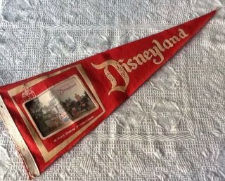 Vintage Disneyland Felt Pennant With 3 - D Postcard Walt Disney Productions