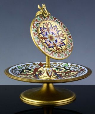 C1880 French Champleve Enamel Gold Gilt Bronze Pocket Watch Hutch Stand