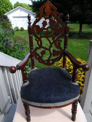 19th Century Gothic Victorian Walnut Child’s Upholstered Arm Chair