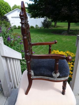 19TH CENTURY GOTHIC VICTORIAN WALNUT CHILD’S UPHOLSTERED ARM CHAIR 2