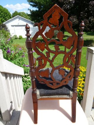 19TH CENTURY GOTHIC VICTORIAN WALNUT CHILD’S UPHOLSTERED ARM CHAIR 3