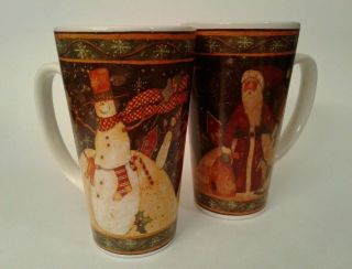 Susan Winget 6 " Tall Christmas Mugs - (set Of 2) Saint Nicholas,  Snowman