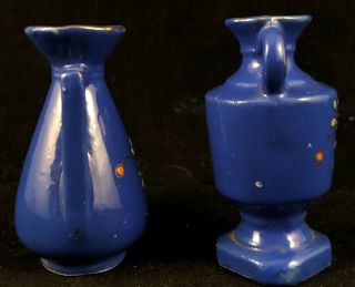 Vtg Pair (2) Ceramic Occupied Japan Miniature Vases Blue Flower Floral Design 3