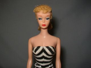 Vintage 1961 Blonde 5 Ponytail Barbie Doll In Suit
