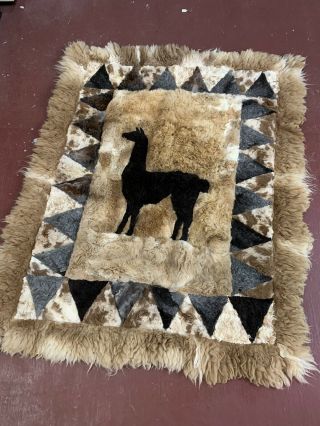 Vintage Handmade Peru Alpaca Fur Rug/wall - Hanging 67x54 Rectangle Fur Blanket