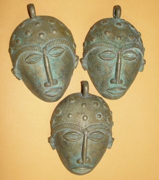 African Baule Bronze Family Passport Mask Maskette Necklace Pendant Cast Ashanti