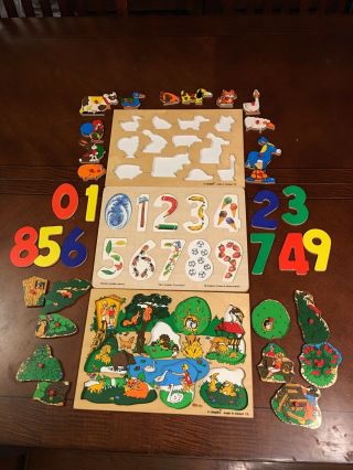 Vintage Simplex Toys - Park Farm Numbers Wooden Play Board Puzzle - 2